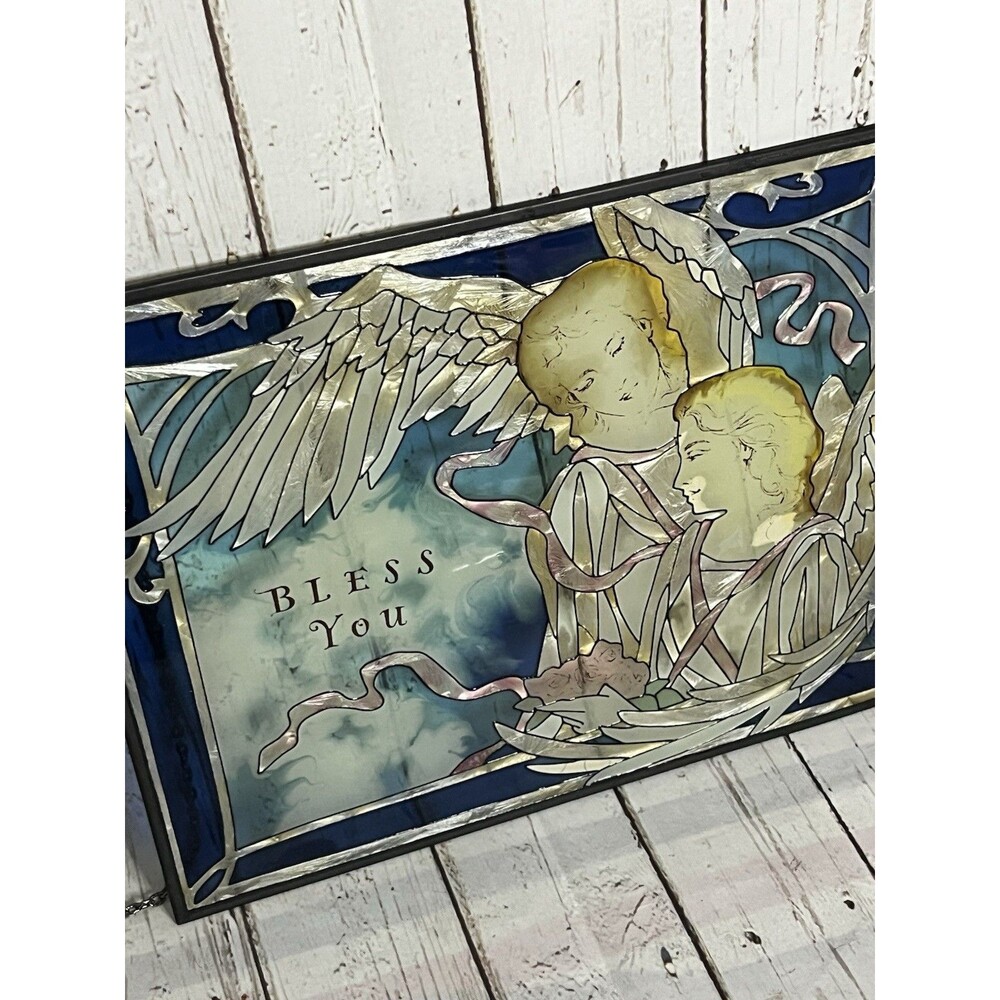 Joan Baker Designs 10" HandPainted Stained Glass Suncatcher ~ Angels & BLESS YOU